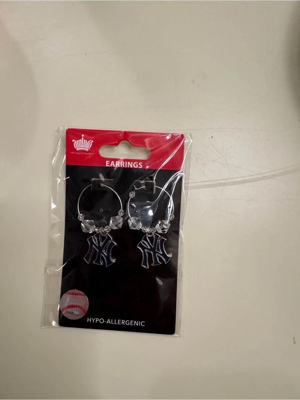 Aminco Navy and Silver New York Yankees Hoop Dangle Earrings